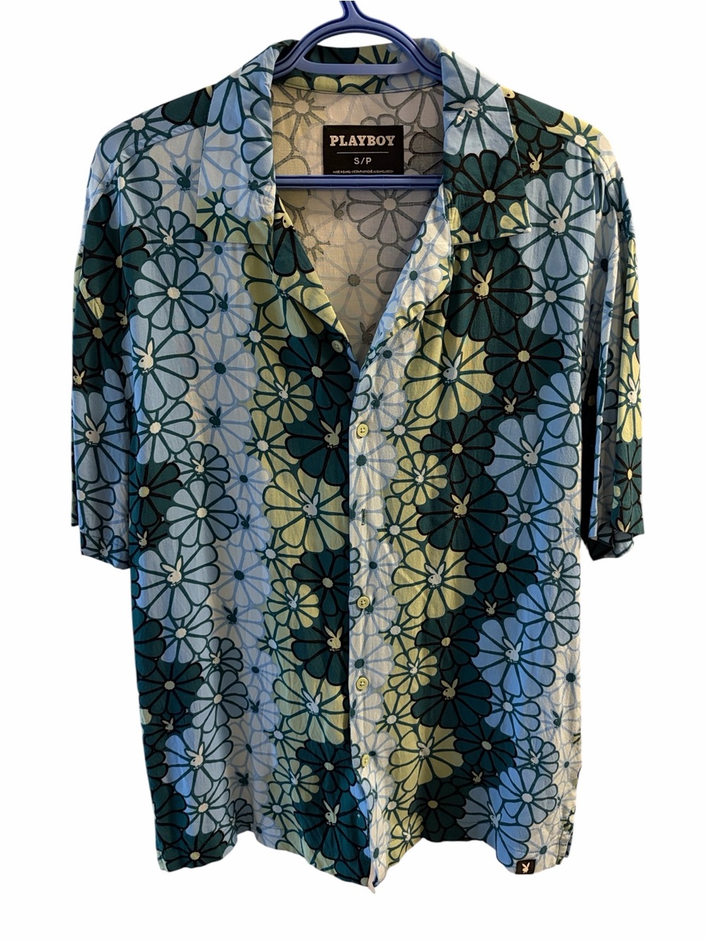 PLAYBOY Men’s Floral Camp Shirt Size S 100% Viscose Rayon Lightweight Summer